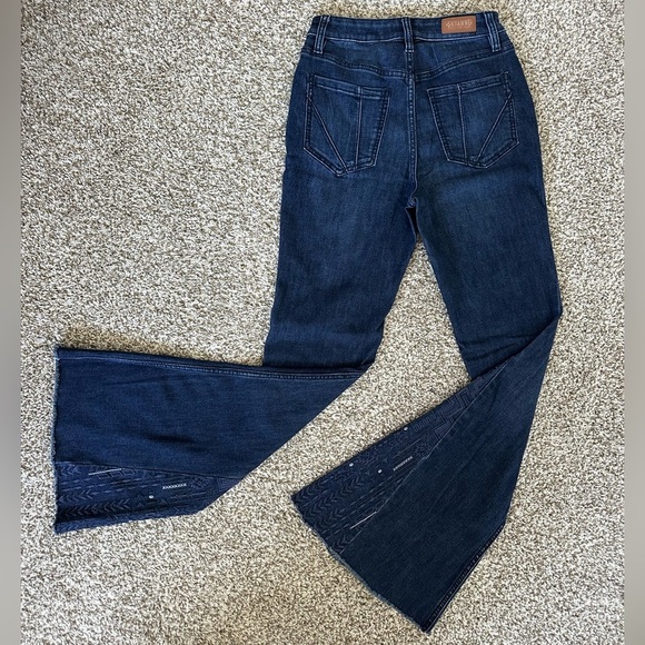 Shyanne Embroidered Tailorless High Rise Stretch Western Flare Jean in Blue, 28 - Picture 5 of 9